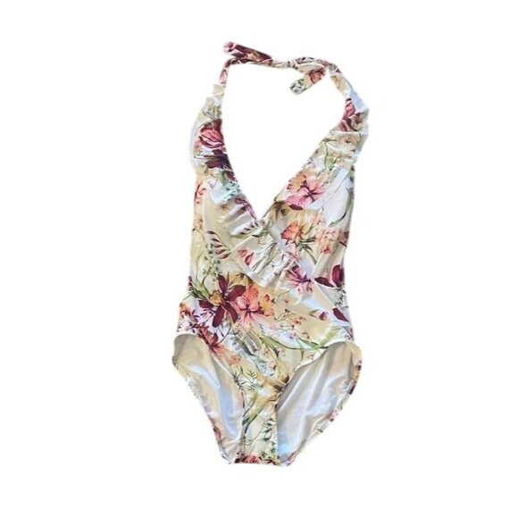 Carmen Marc Valvo Floral One-Piece Halter Swimsuit- Size 12 - Beach - Pool Party - Picture 3 of 7